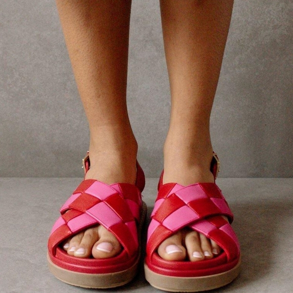 ALOHAS Shoes - ALOHAS Pink and Red Woven Leather Sandals